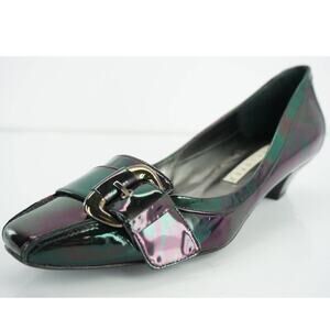 Pura Lopez Oily black patent Buckle Toe pumps Size 39 New Square Toe